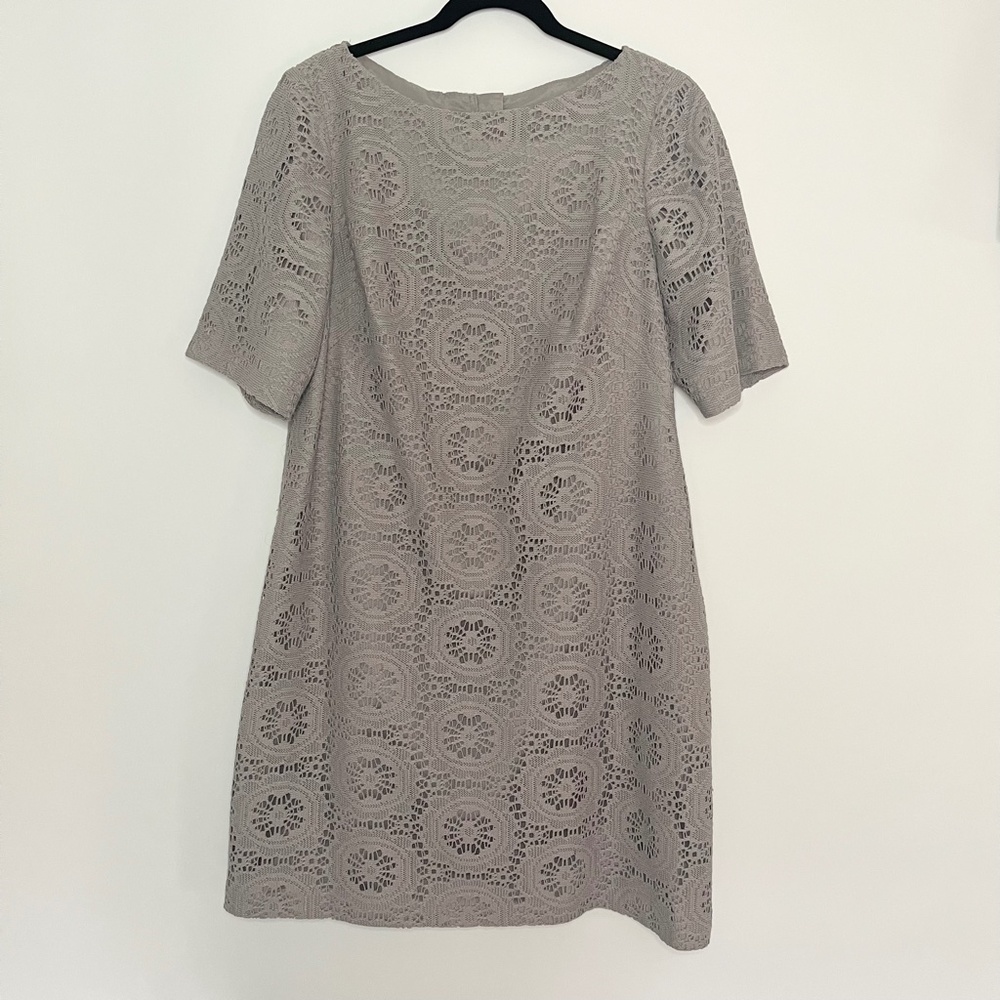 Adriana Papell Woman Gray Embroidered Midi Dress